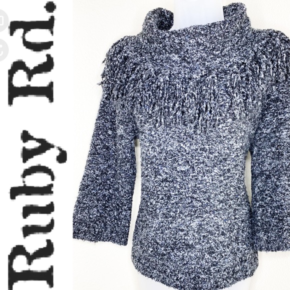 RUBY RD Fringe Cowl Neck Heathered Gray Sweater - Picture 2 of 4
